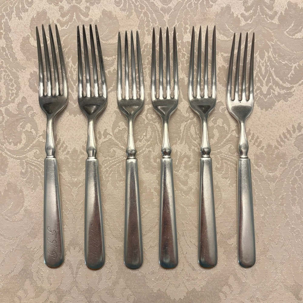 1847 Rogers Bros Plain Round Silverplate Fork Lot of 6 2 Monogrammed Replacement